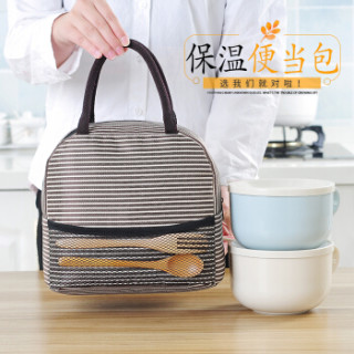 BUBM 饭盒袋双层铝箔保温袋带饭手提午餐包学生保温便当包防水加厚 BWD-F 咖啡色(有网款)