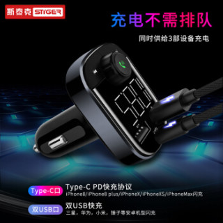 斯泰克 车载蓝牙车载mp3车载蓝牙播放器 多功能免提电话 双USB拓展TYPE-C快充接口 TF卡U盘播放 C21黑色