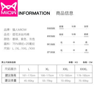 Miiow 猫人 男士内裤男平角冰丝内裤超薄透明性感速干无痕透气款舒适无痕内裤 SQF204025-3 浅灰+浅紫 XL (浅灰、XL、平角裤、冰丝)