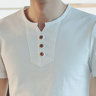 金盾（KIN DON）短袖T恤 2019夏季新款男士时尚百搭V领短袖T恤A082-T187白色4XL