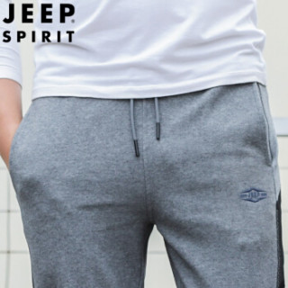 吉普 JEEP 卫裤男运动裤束脚 2019春季新款男士休闲简约纯色长裤小脚UT1111 灰色 L