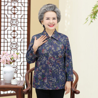 BANDALY 2019春季新品韩版女装中老年女装衬衫妈妈装打底衫奶奶装外套 GZJS1066 蓝梅花 XXXL