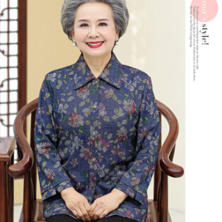 BANDALY 2019春季新品韩版女装中老年女装衬衫妈妈装打底衫奶奶装外套 GZJS1066 蓝梅花 XXXL