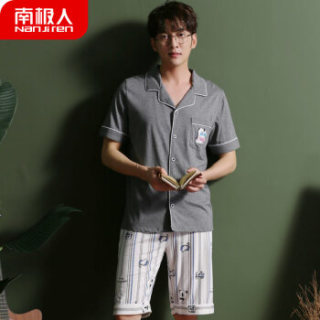南极人睡衣男夏季纯棉短袖短裤男士薄款全棉情侣睡衣女士家居服套装NAS5X20111JD-11 1901男印花灰色短袖XXXL