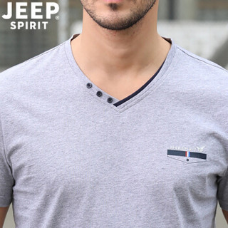 吉普 JEEP男装T恤 2019夏季新品V领纯色棉打底衫男短袖男士T恤衫PY3936 灰色 XL