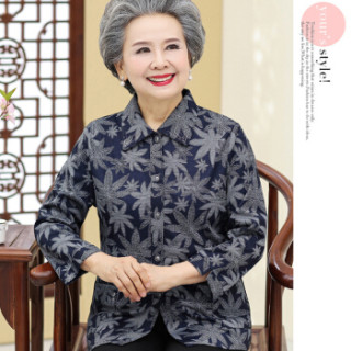 BANDALY 2019春季新品韩版女装中老年女装衬衫妈妈装打底衫奶奶装外套 GZJS1066 蓝枫叶 XXL