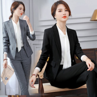 尚格帛 2019春季新品小西装女工作服职业正装修身免烫西服套装 LLXZA1822GBTZS 黑色外套+黑色西裤+衬衫 S