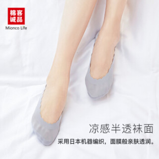 棉客诚品袜子女隐形船袜防掉跟冰丝韩版女士袜子夏季薄款防滑花边日系纯色棉袜女袜SR08 4色混色