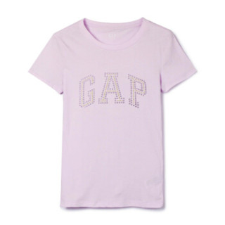 Gap旗舰店 女装棉质短袖T恤柔软弹力圆领内搭logo上衣女士打底衫 355266 粉紫色 L