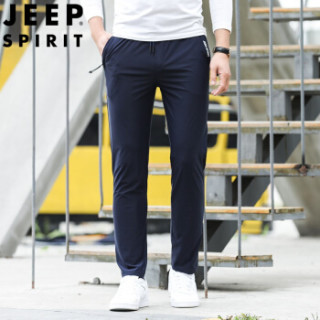 吉普 JEEP 2019新品春夏卫裤男直筒宽松男装长裤运动裤时尚针织大码休闲男裤UT1043 蓝色 2XL