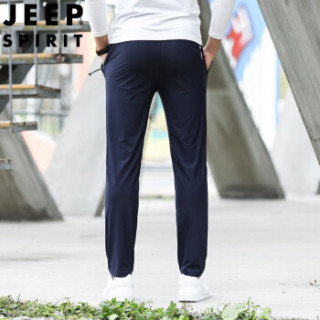 吉普 JEEP 2019新品春夏卫裤男直筒宽松男装长裤运动裤时尚针织大码休闲男裤UT1043 蓝色 2XL