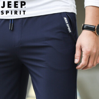吉普 JEEP 2019新品春夏卫裤男直筒宽松男装长裤运动裤时尚针织大码休闲男裤UT1043 蓝色 2XL