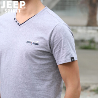吉普 JEEP男装T恤 2019夏季新品V领纯色棉打底衫男短袖男士T恤衫PY3936 灰色 2XL