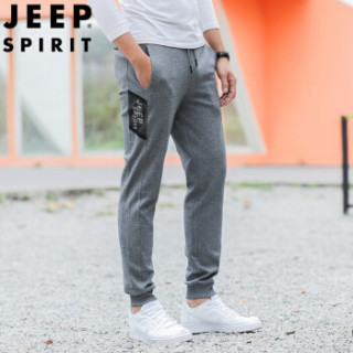 吉普 JEEP 卫裤男运动裤束脚 2019春季新款男士休闲简约纯色长裤小脚UT1111 灰色 2XL