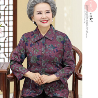 BANDALY 2019春季新品韩版女装中老年女装衬衫妈妈装打底衫奶奶装外套 GZJS1066 红梅花 4XL