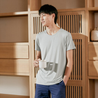 HLA海澜之家短袖T恤男2019春季新品圆领凉感舒适男士打底汗衫HUAAJ1R006A漂白/浅灰(06)170/95(L)