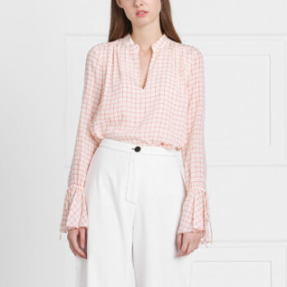 DEREK LAM 10 CROSBY女士印花绑带袖口衬衫 肉色 美国尺码