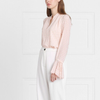 DEREK LAM 10 CROSBY女士印花绑带袖口衬衫 肉色 美国尺码