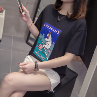 萱旎(XuanNi)大码短袖T恤女2019春夏新品 韩版胖妹妹ins原宿BF风宽松百搭上衣潮 MDFS9109 黑色 L