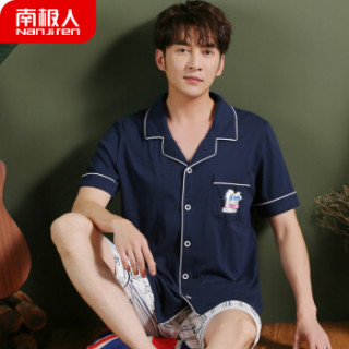 南极人睡衣男夏季纯棉短袖短裤男士薄款全棉情侣睡衣女士家居服套装NAS5X20111JD-11 1901男印花藏青短袖XXXL