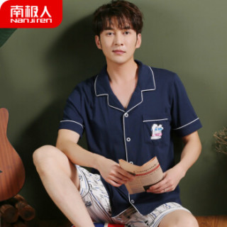 南极人睡衣男夏季纯棉短袖短裤男士薄款全棉情侣睡衣女士家居服套装NAS5X20111JD-11 1901男印花藏青短袖XXXL