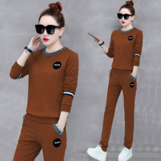 AUDDE 2019春季新款女装新品卫衣女运动服套装休闲跑步时尚韩版长袖两件套潮 zx2A001-190 墨绿色 M