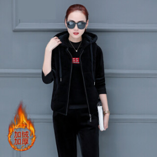 丽乔 2018秋冬新款卫衣女时尚加绒加厚三件套大码运动服套装 zx3B43-2663 紫色 XL