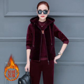 丽乔 2018秋冬新款卫衣女时尚加绒加厚三件套大码运动服套装 zx3B43-2663 紫色 XL
