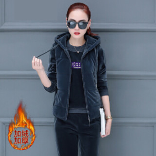 丽乔 2018秋冬新款卫衣女时尚加绒加厚三件套大码运动服套装 zx3B43-2663 紫色 XL