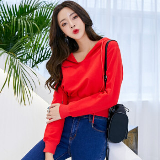 BANDALY 2019春夏季新款女装新品卫衣女韩版时尚纯色短款衣服女长袖连帽 zxALYHGQZ18020 白色 XL