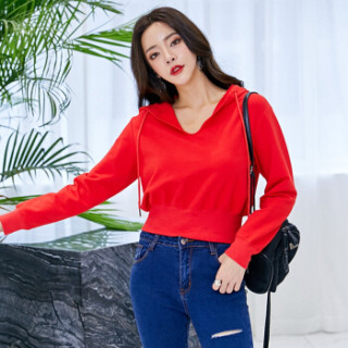 BANDALY 2019春夏季新款女装新品卫衣女韩版时尚纯色短款衣服女长袖连帽 zxALYHGQZ18020 白色 XL