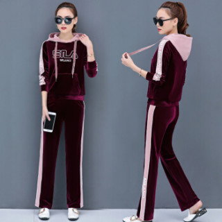 凡淑 2019春季新品女装时尚大码气质棉阔腿裤休闲运动套装两件套宽松卫衣 HZ6026-1610FSTZR 大红色 L