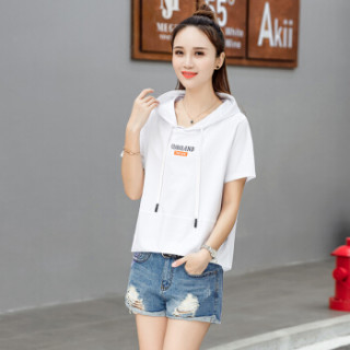 莉夏乐 2019夏季新品女装T恤女短袖韩版女装宽松休闲体恤短款上衣 HZ5052-1090 白色 M