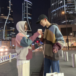 BANDALY 2019春季新款女装新品卫衣女情侣卫衣港风拼接连帽套头衫撞色外套 yzA469-1905 粉色 M