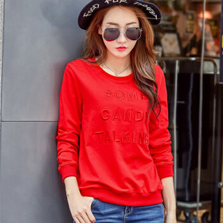 Halo Queen2019春季新款女装韩版刺绣字母套头圆领t恤女士卫衣A6819200237 ,红色 XL