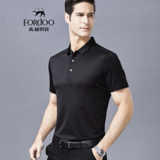 虎都FORDOO2019夏季纯色商务休闲短袖T恤男士桑蚕丝轻薄透气POLO衫 HDDT9131 红色H 185/XXL