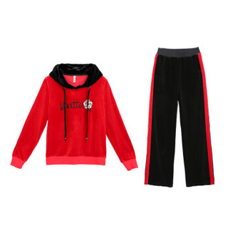 BANDALY 2019春季新款女装新品卫衣女运动服卫衣套装时尚韩版休闲刺绣两件套 HZCZ2099-1832 大红 XL
