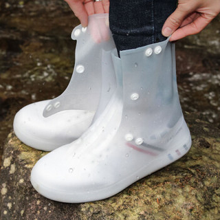 捷昇 雨鞋套防水防雨天男女透明硅胶防雪防滑加厚耐磨成人雨靴 下雨高筒防雨鞋套 42-43 2XL码