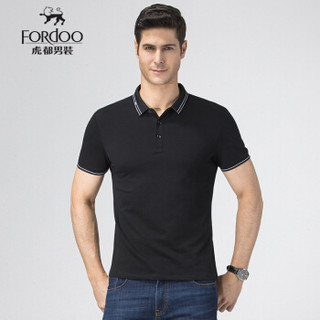 虎都（FORDOO） polo衫男 2019夏季新款时尚简约纯色潮流商务精致休闲百搭翻领短袖 59632061 黑色 3XL