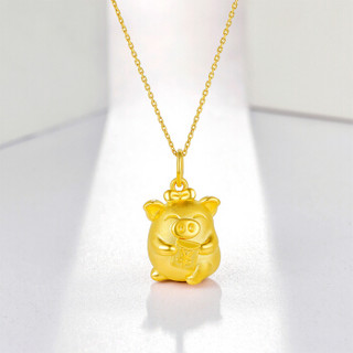 周六福 珠宝女款财迷猪3D硬金足金黄金吊坠不含链 定价AD043912 约2.2g