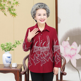 仙丫 2019春夏季新品女装中老年奶奶装妈妈长袖衬衫女60-80老年人外套 GZJS8034 红色 L