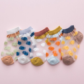 CHANSSON 馨颂 女童袜子五双装夏季透明纱水晶丝宝宝袜子 彩色波点 3-5岁