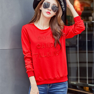 Halo Queen2019春季新款女装韩版刺绣字母套头圆领t恤女士卫衣A6819200237 ,红色 L