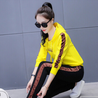 of joy 京东女装2019春夏韩版修身卫衣2件套新款刺绣时尚休闲运动套装