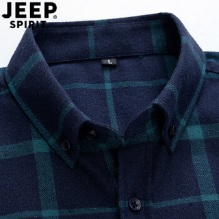 吉普（JEEP）长袖衬衫男2019春季新款格子商务休闲衬衣CS107JEEP 宝蓝色XL