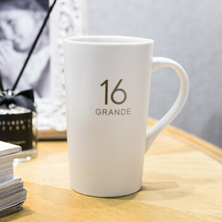新居意 马克杯咖啡杯陶瓷杯子情侣水杯牛奶杯居家办公室茶杯早餐麦片杯 数字12 白色 带盖带勺