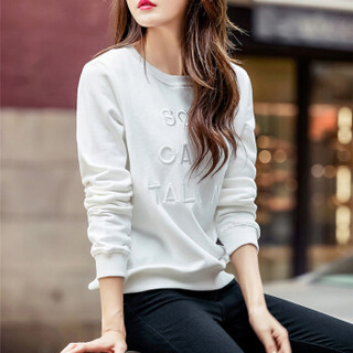 Halo Queen2019春季新款女装韩版刺绣字母套头圆领t恤女士卫衣A6819200237 白色 XL