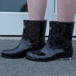 WARRIOR 回力 雨鞋女士款时尚雨靴户外防水防滑耐磨HL523粉点黑