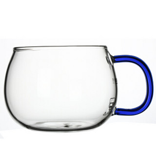 品茶忆友 玻璃茶具 茶杯耐热玻璃杯水杯茶漏茶滤三件杯情侣杯 p-04蓝把 300ml