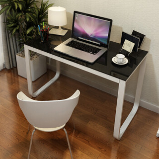 雅美乐 电脑桌 台式家用简易办公桌 电竞桌U型笔记本桌子 黑色钢化玻璃+白色铁架 100*60*75 YSZB2